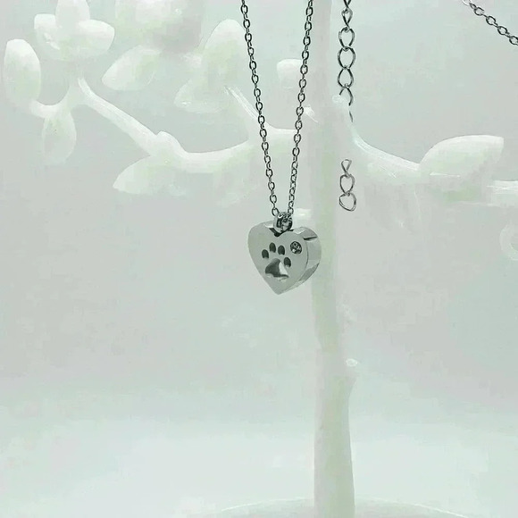 Heart Paw Print Pendant Necklace in Silver - Picture 6 of 7